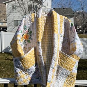 Quilted Coat for Spring Yellow Floral